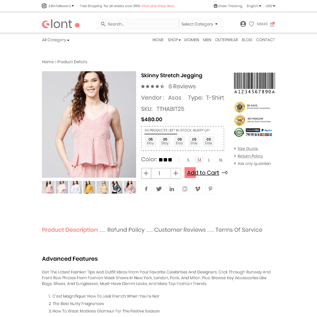 Dropshipping Ecommerce PSD & XD Template with Wireframe preview image.