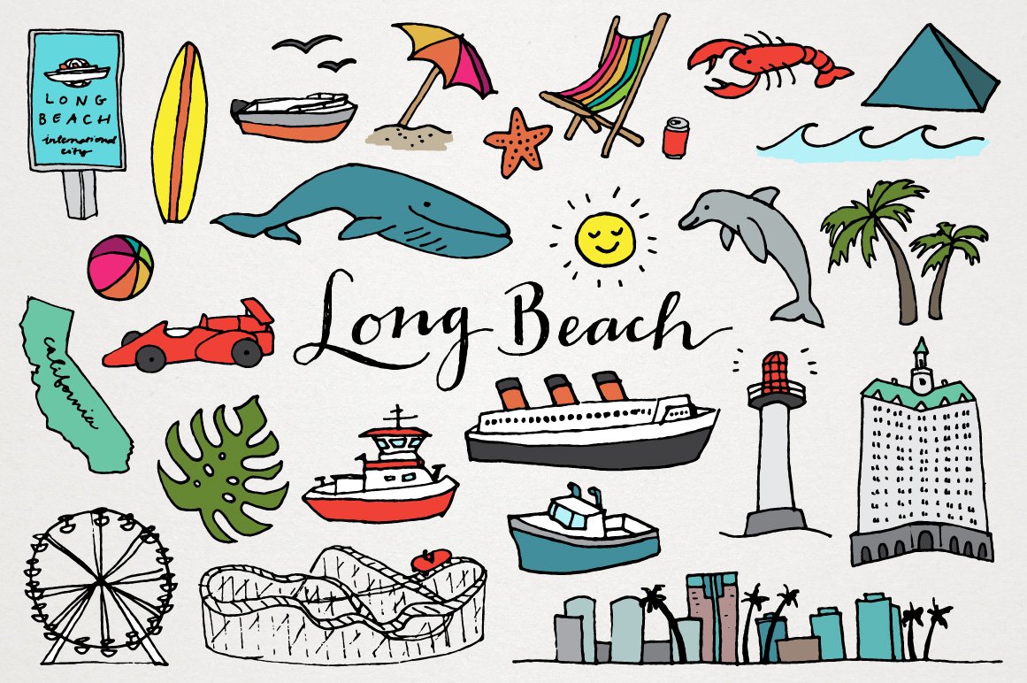 Long Beach Clipart Illustrations cover image.