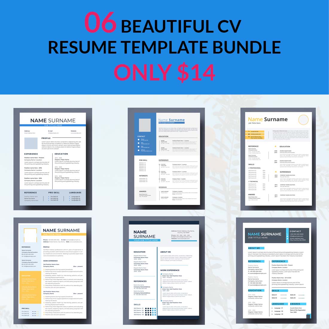 06 BEAUTIFUL CV RESUME TEMPLATE BUNDLE ONLY $14 preview image.