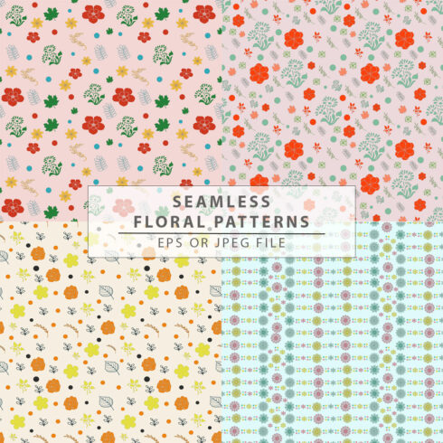 Set of modern seamless floral patterns for printing in green, black, mustard colors Background flowers, patterns, wallpaper, design paper Vector illustration cover image.