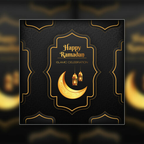 Ramadan Kareem greeting card design with Islamic background cover image.