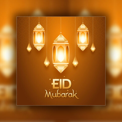 Eid Greetings Social Media Post Design with Islamic background and Lamp cover image.