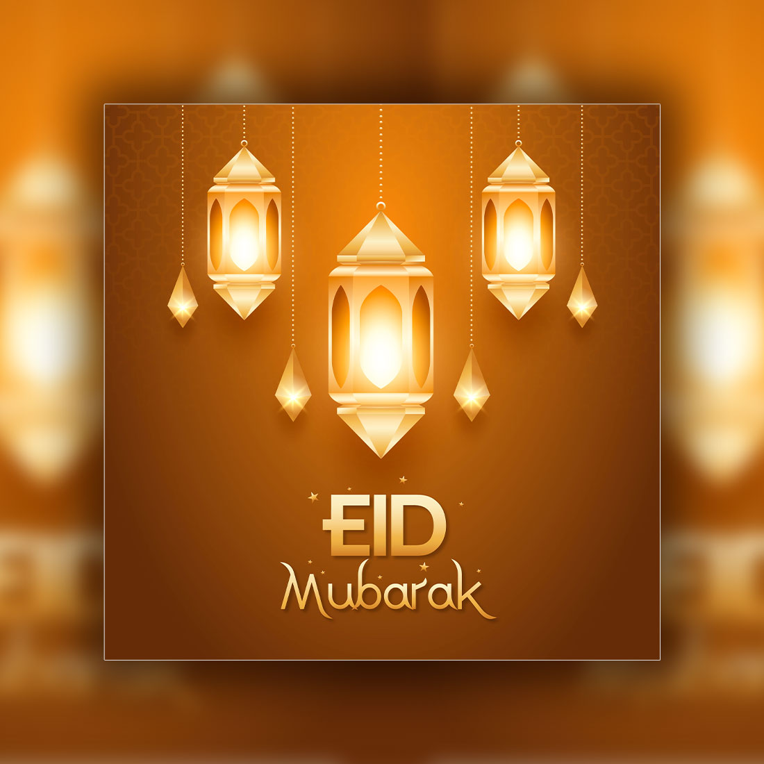 Eid Greetings Social Media Post Design with Islamic background and Lamp cover image.