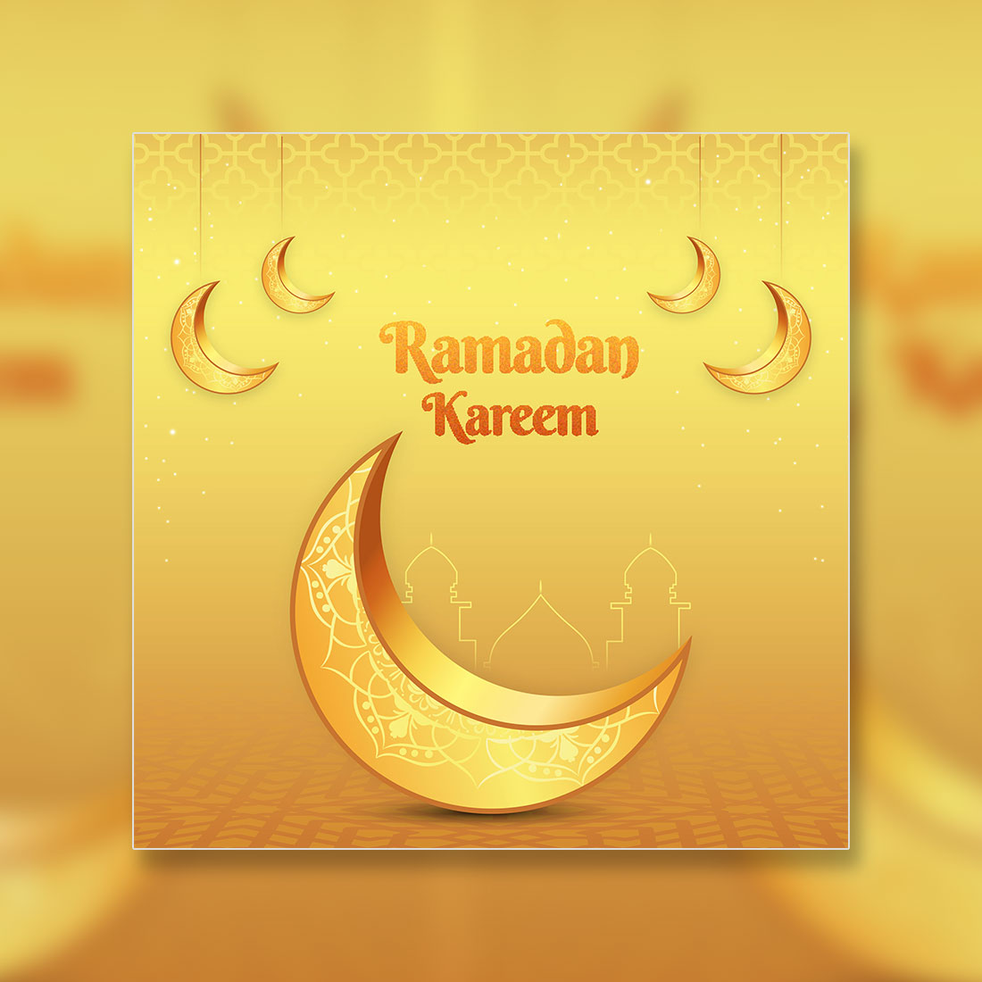 Ramadan Kareem greeting card design with Islamic background cover image.
