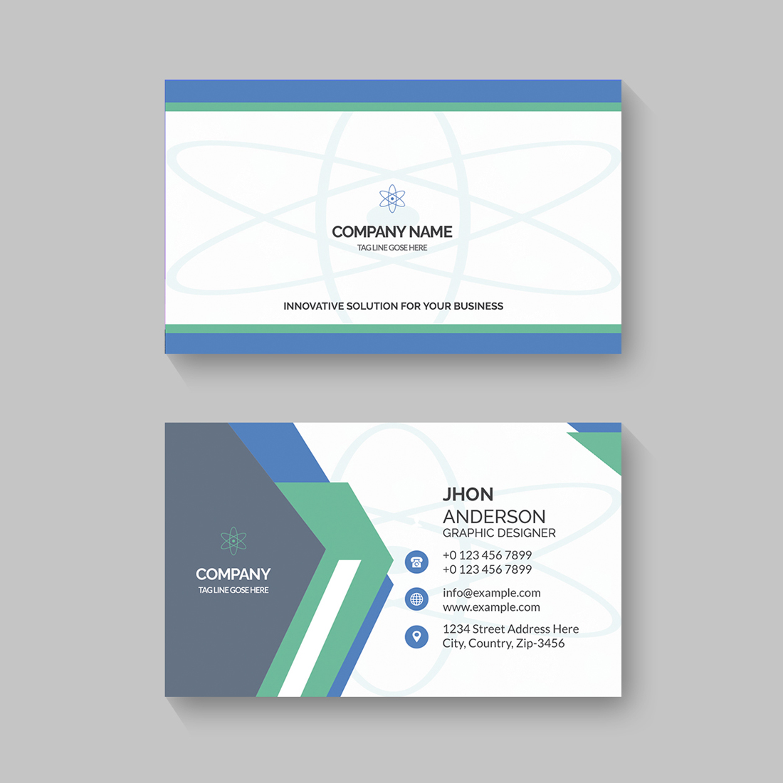 Modern simple light business card template with flat user interface preview image.