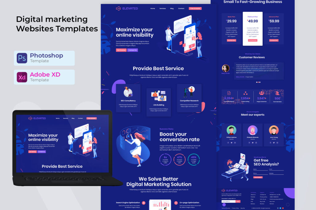 Digital agency landing page PSD & XD template - MasterBundles