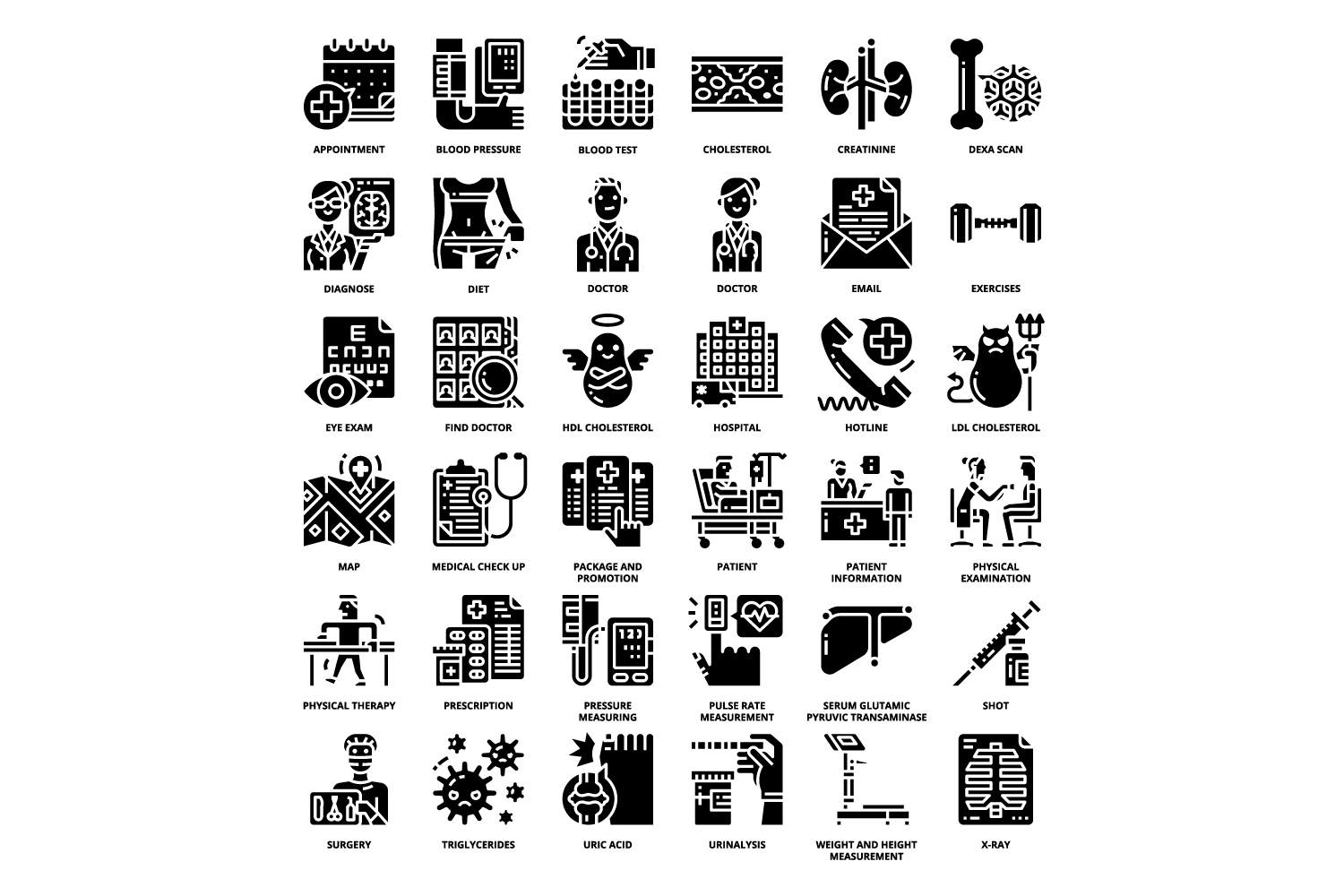 Black and white image of a set of icons.