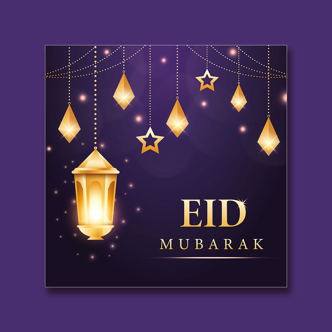 Eid Mubarak greeting card design with Islamic background preview image.