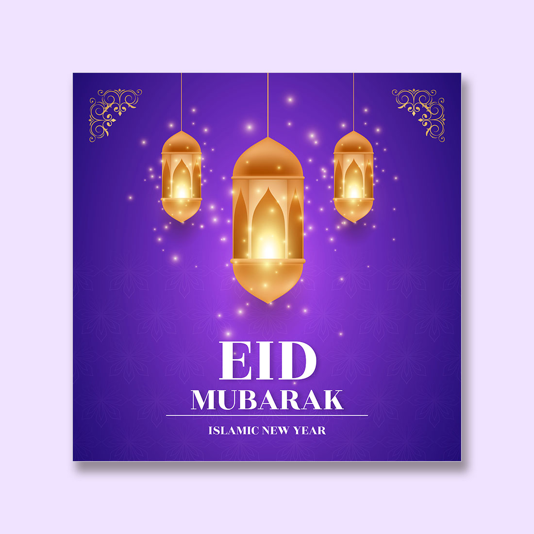 Eid Mubarak vector illustration with luxury design gradient eid mubarak background with star and moon islamic light design preview image.