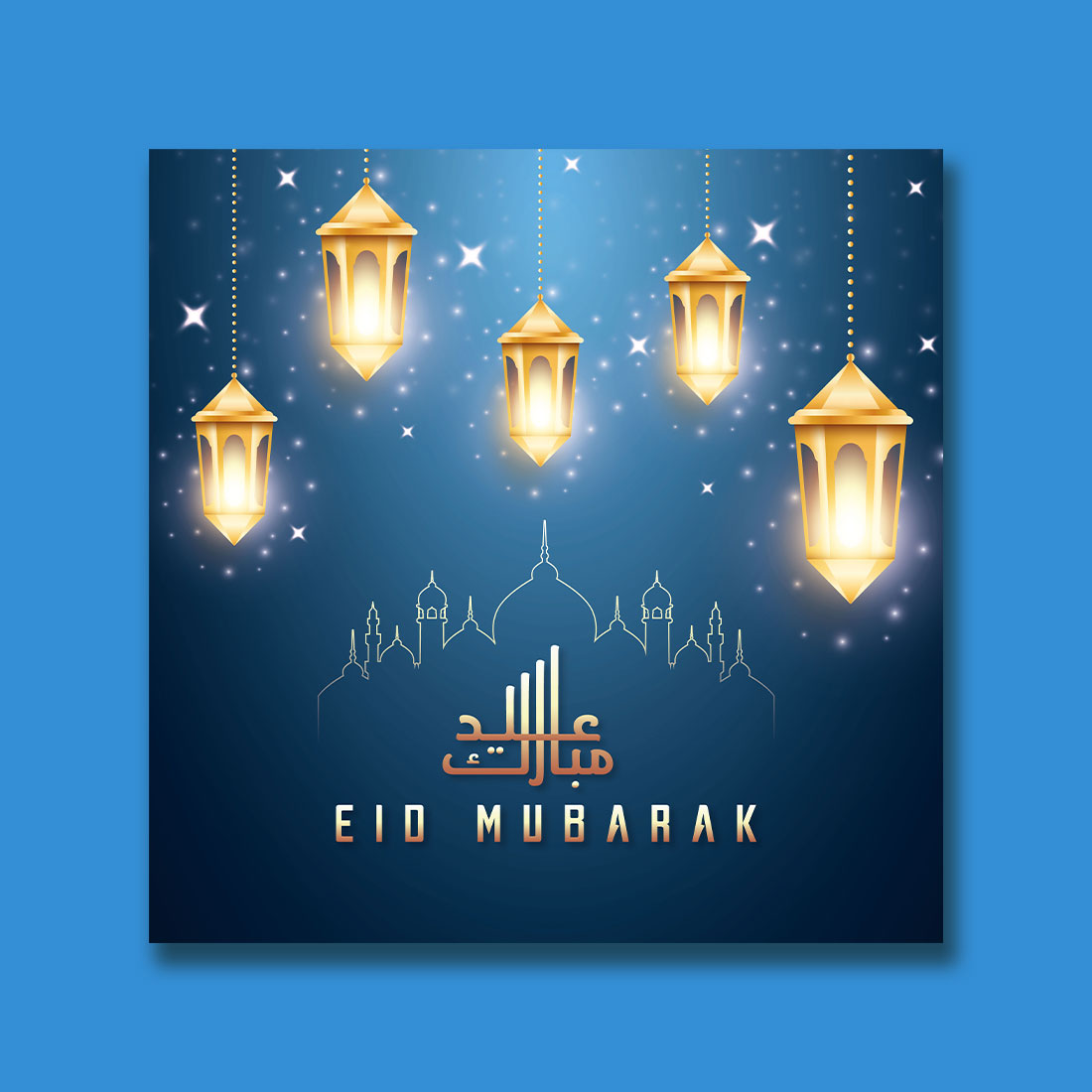 Eid Mubarak Greeting Card with Islamic background preview image.