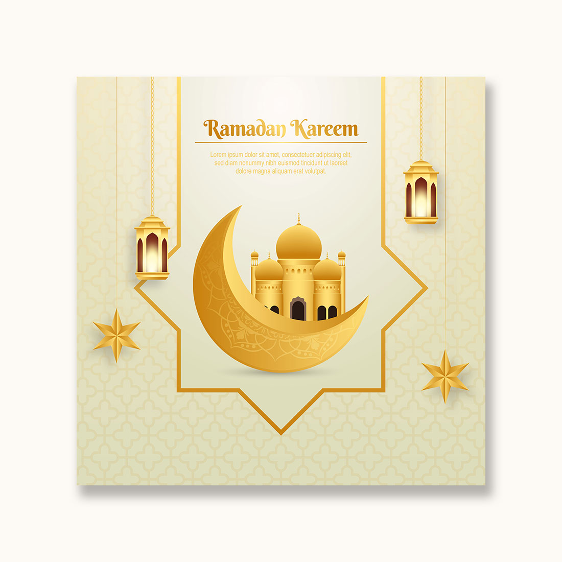 Elegant Ramadan kareem decorative festival greeting card with 3d moon and Islamic background preview image.