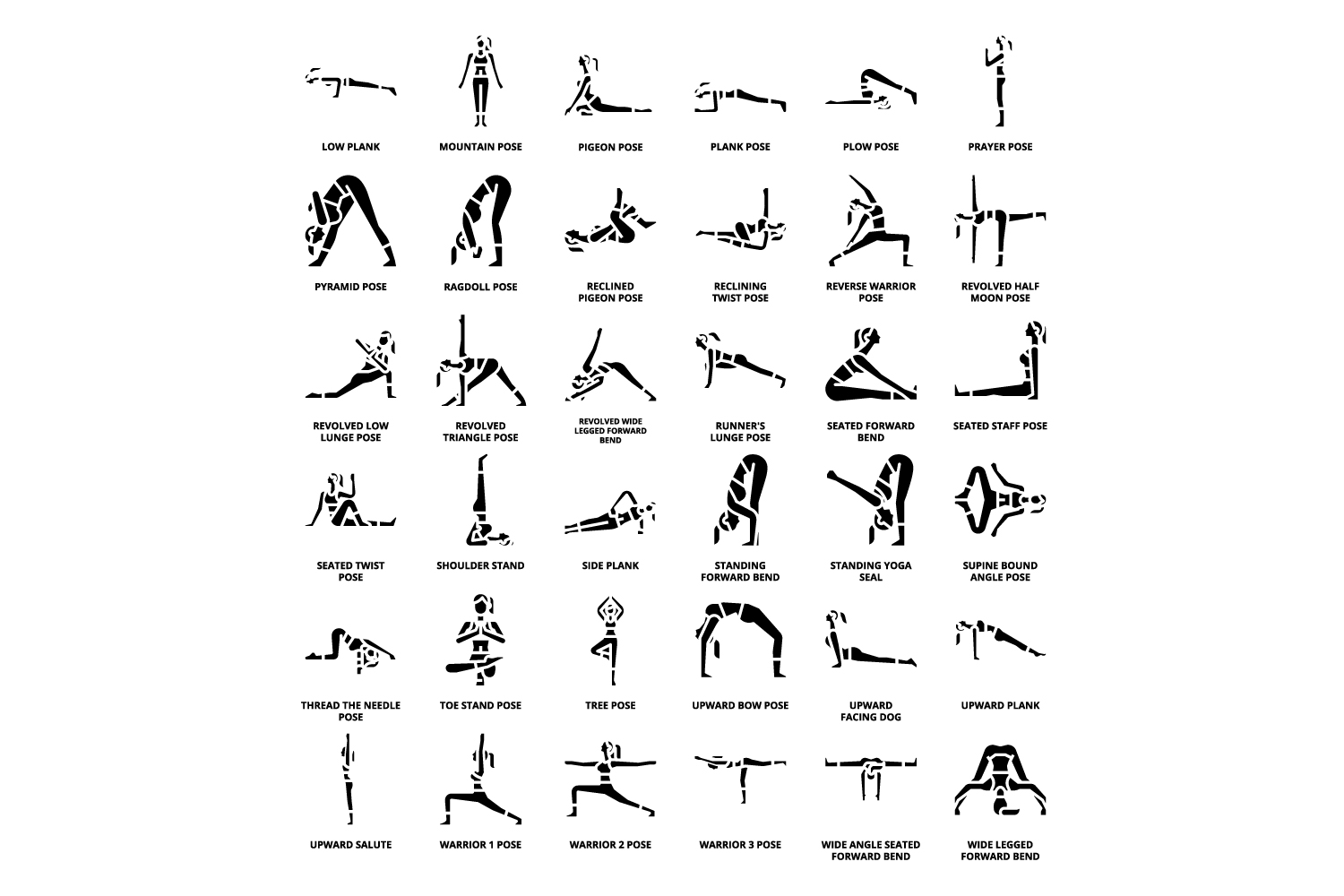 Black and white poster with a number of different exercises.