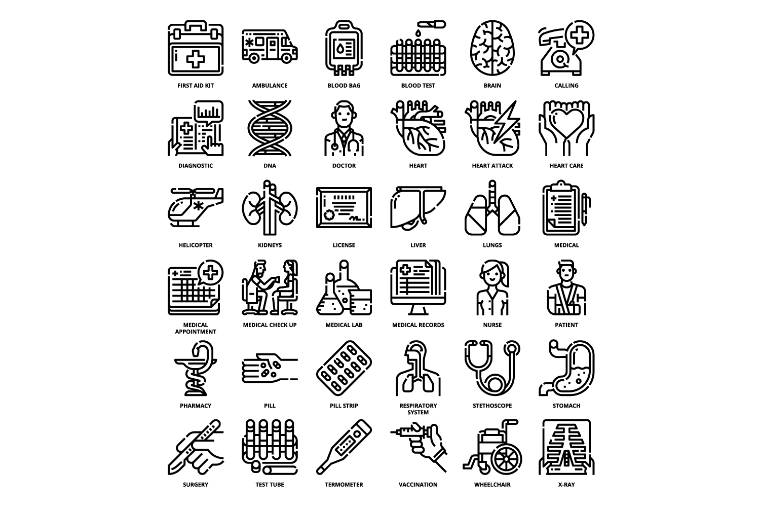 Black and white image of a set of icons.