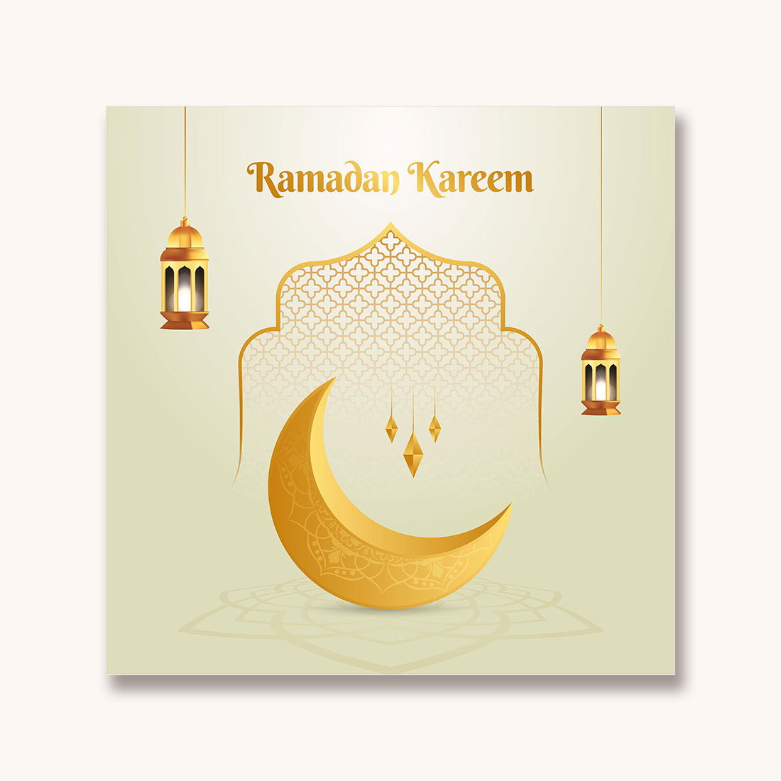 Elegant Ramadan kareem decorative festival greeting card with 3d moon and Islamic background vector design preview image.