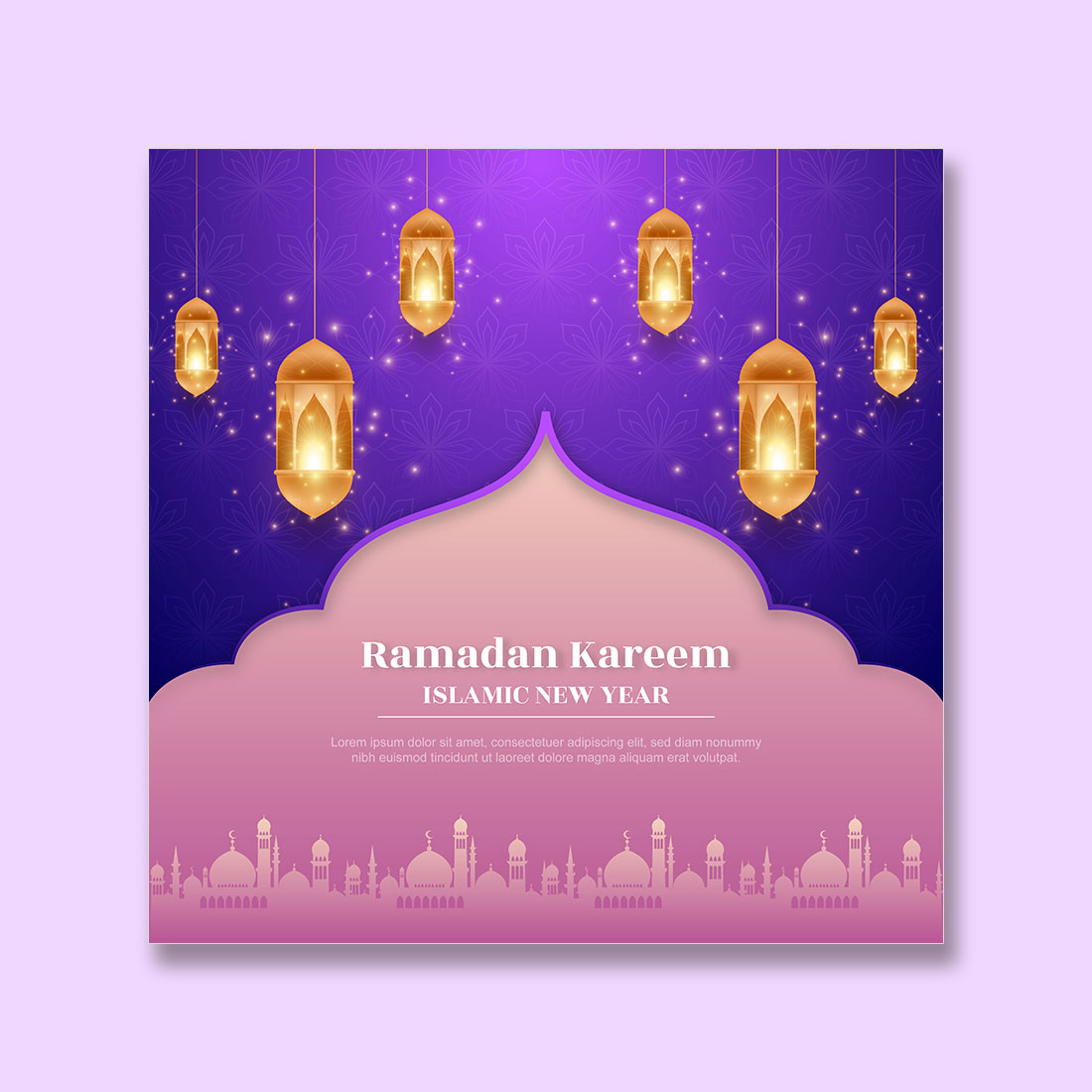 Eid Mubarak vector illustration with luxury design gradient eid mubarak background with star and moon islamic light design preview image.