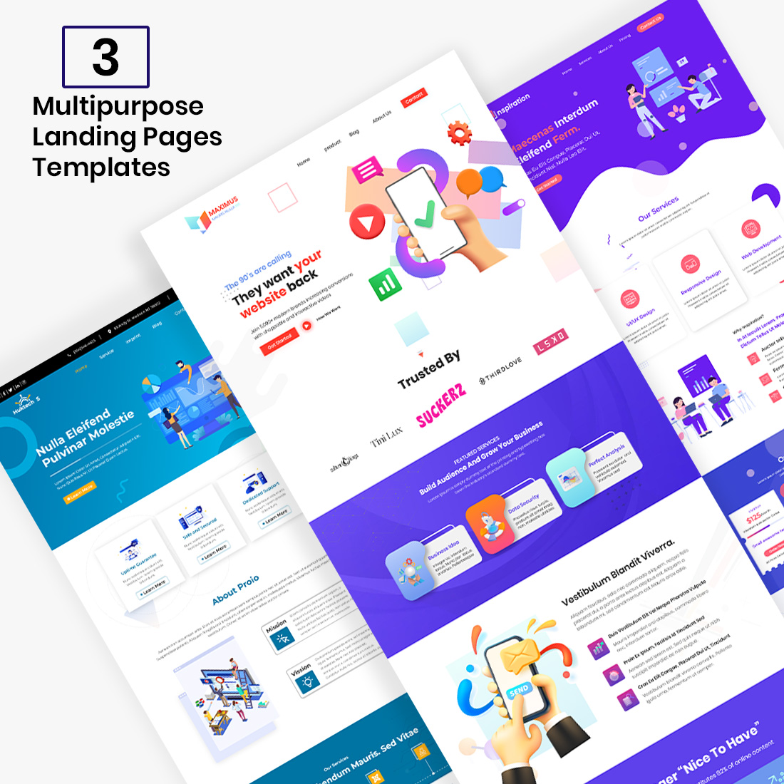 Multipurpose Landing Page PSD & XD Templates preview image.