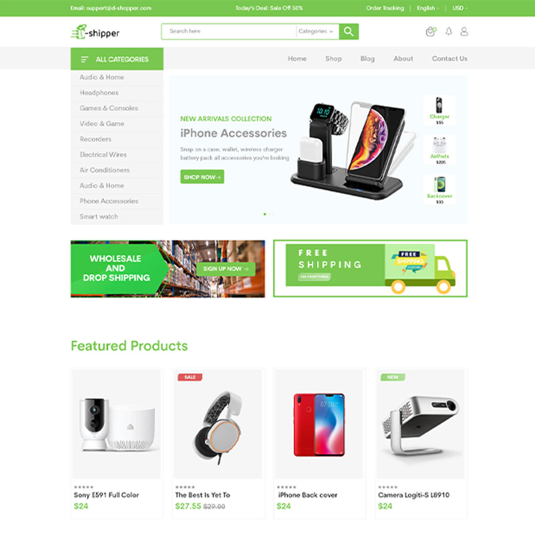Dropshipping Ecommerce Web PSD & XD Template preview image.