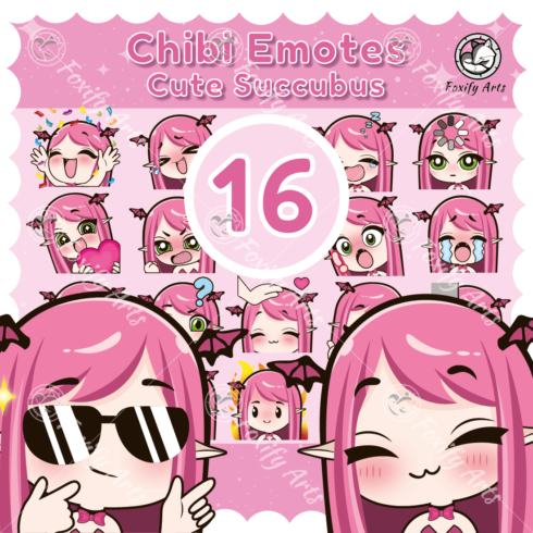 Cute Pink-Haired Succubus Chibi Stickers for Twitch Streaming cover image.