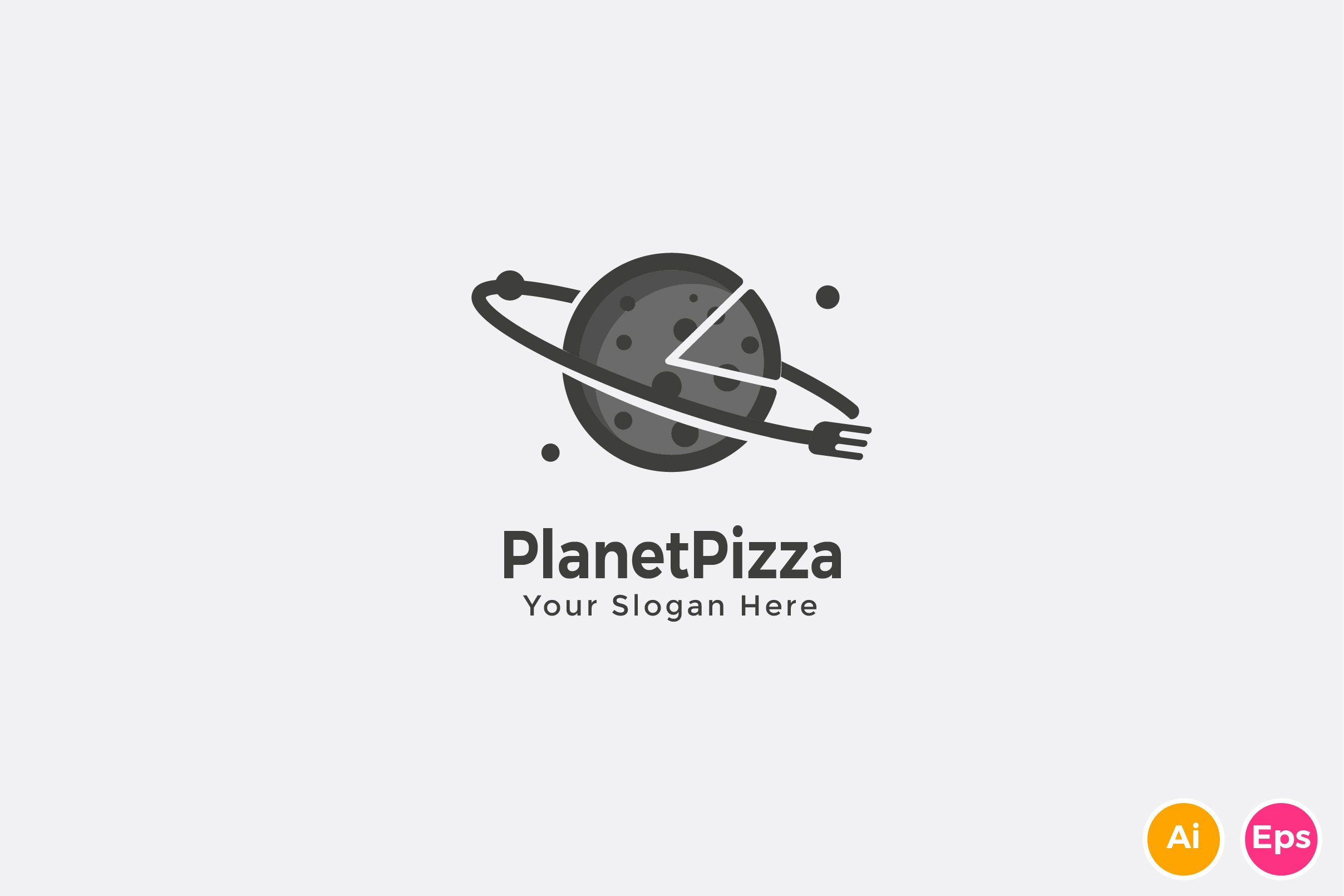 Planet Pizza Fast Food Logo Template preview image.