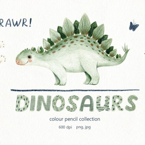 Dinosaurs - color pencil clipart cover image.