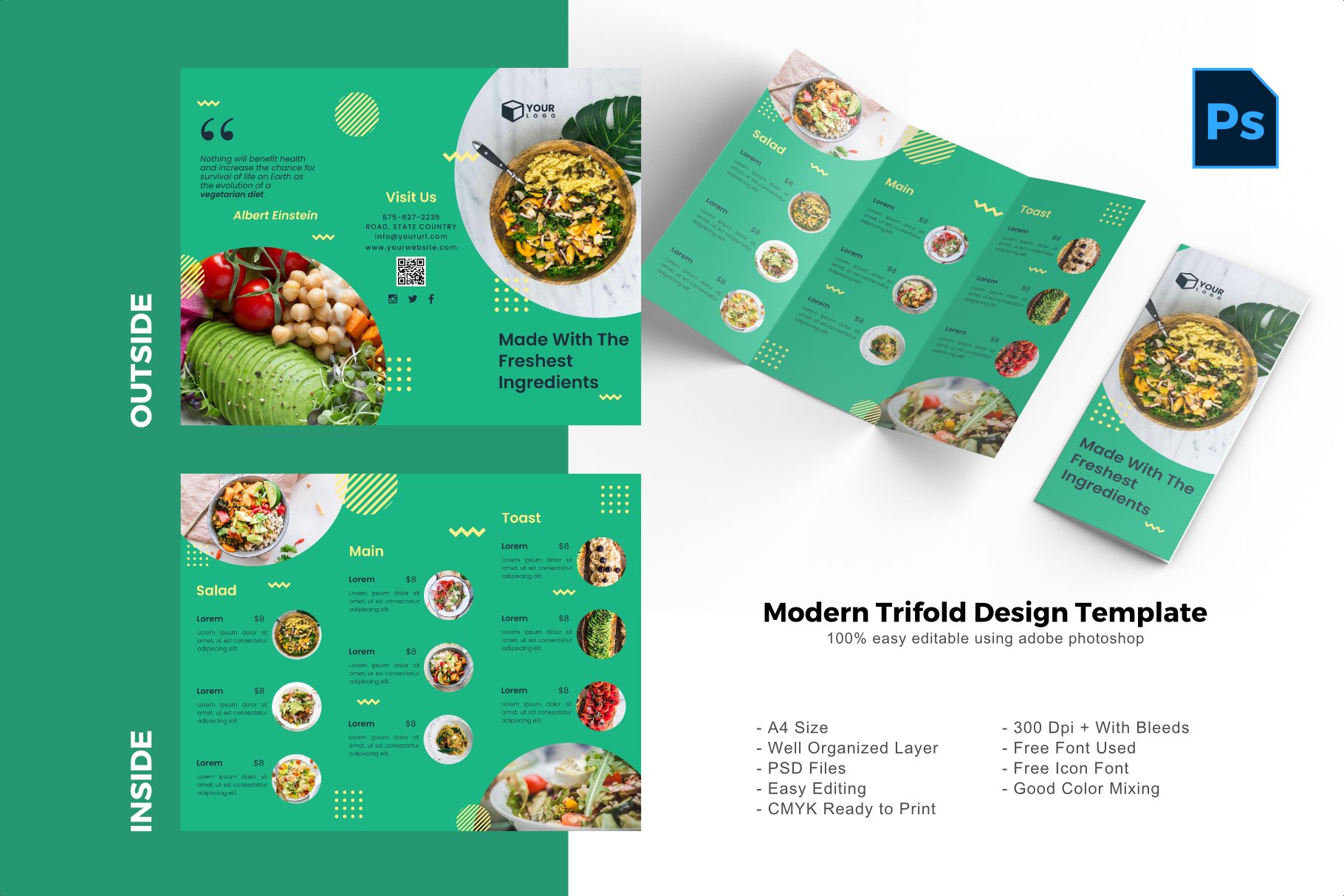 Vegan trifold brochure template cover image.