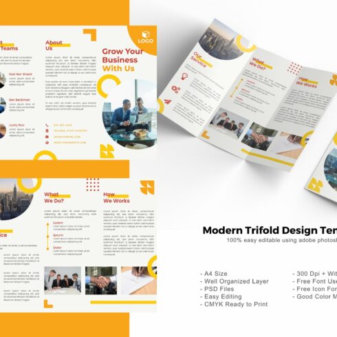 Yellow Trifold Brochure Template cover image.