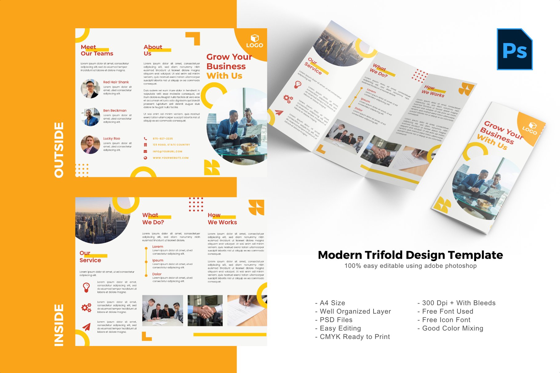Yellow Trifold Brochure Template cover image.