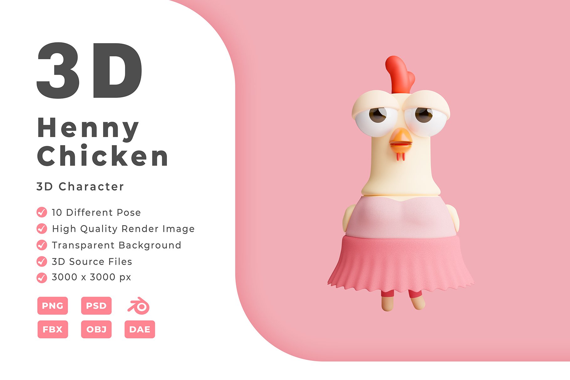 Hen 3D Character Illustration cover image.