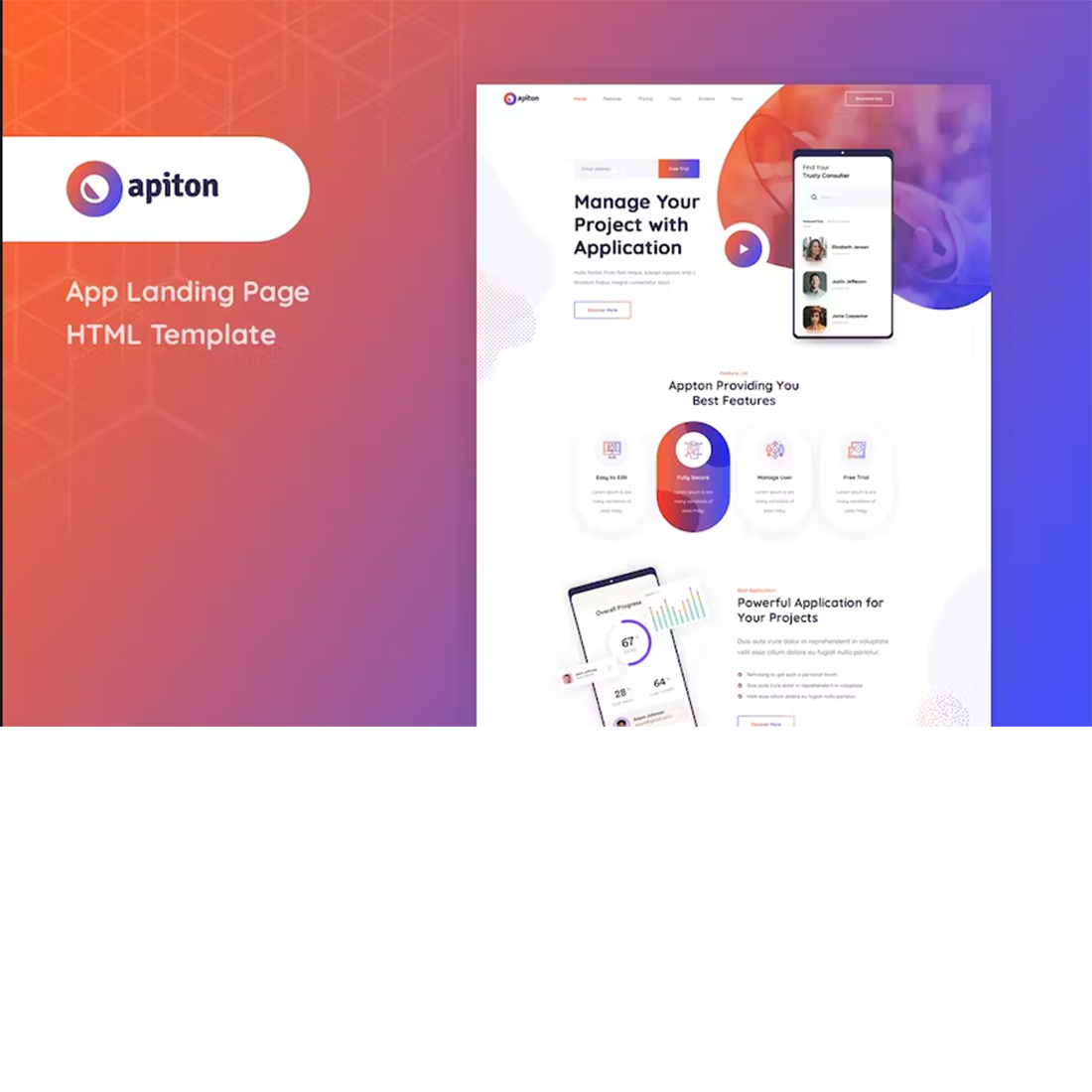 Free Apiton App Landing HTML Template cover image.