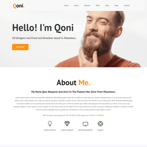 Qoni Personal Resume HTML Template cover image.