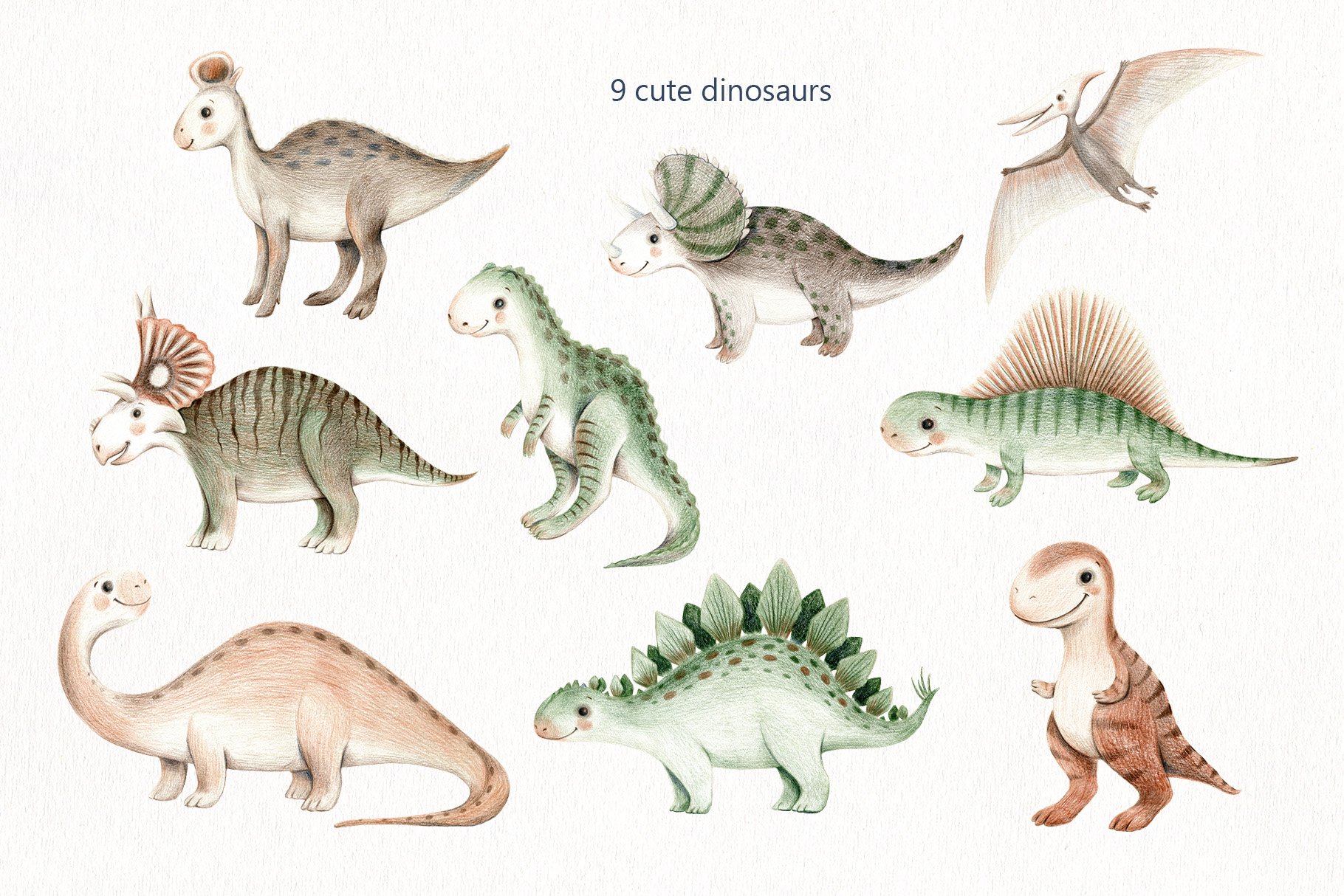 Dinosaurs - color pencil clipart preview image.