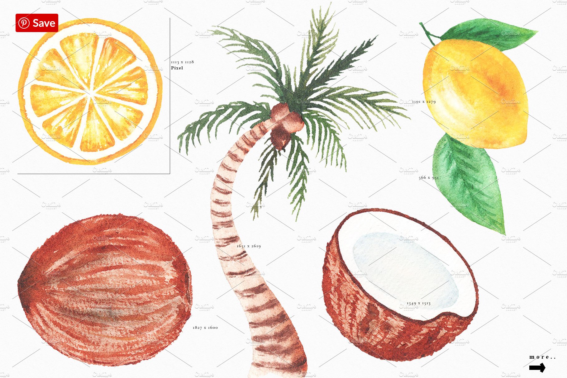 Watercolor Tropical Summer Clip Art preview image.