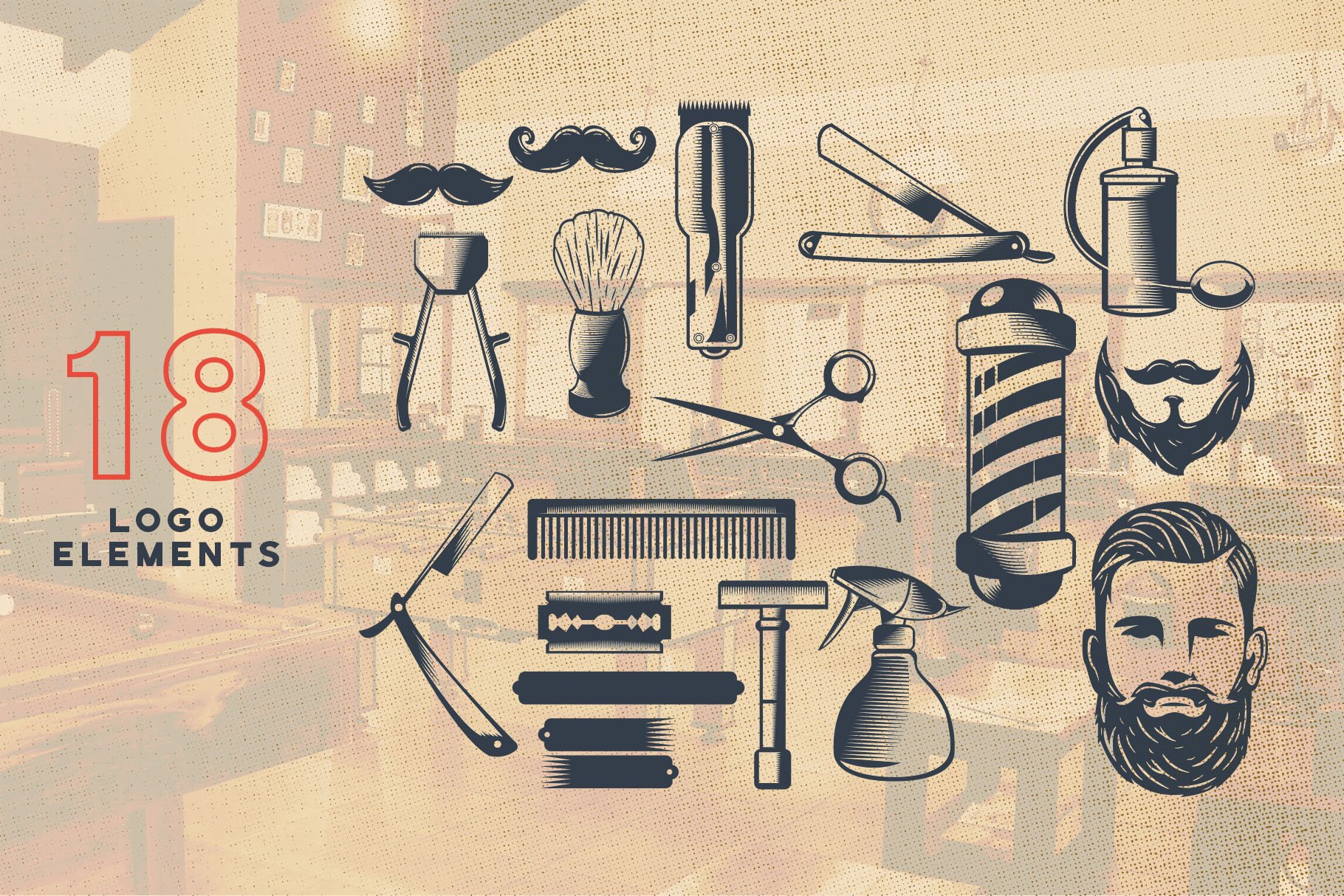 Barbershop Logo Elements Vector preview image.