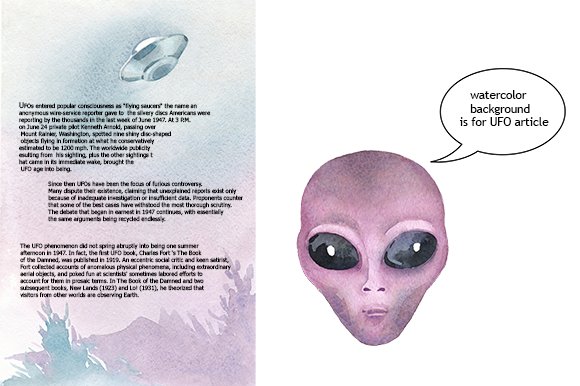 Watercolor UFO cliparts for articles preview image.
