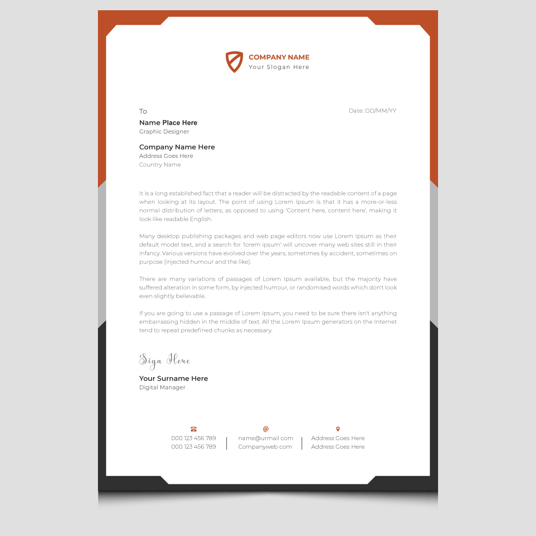 Elegant corporate business letterhead template design preview image.