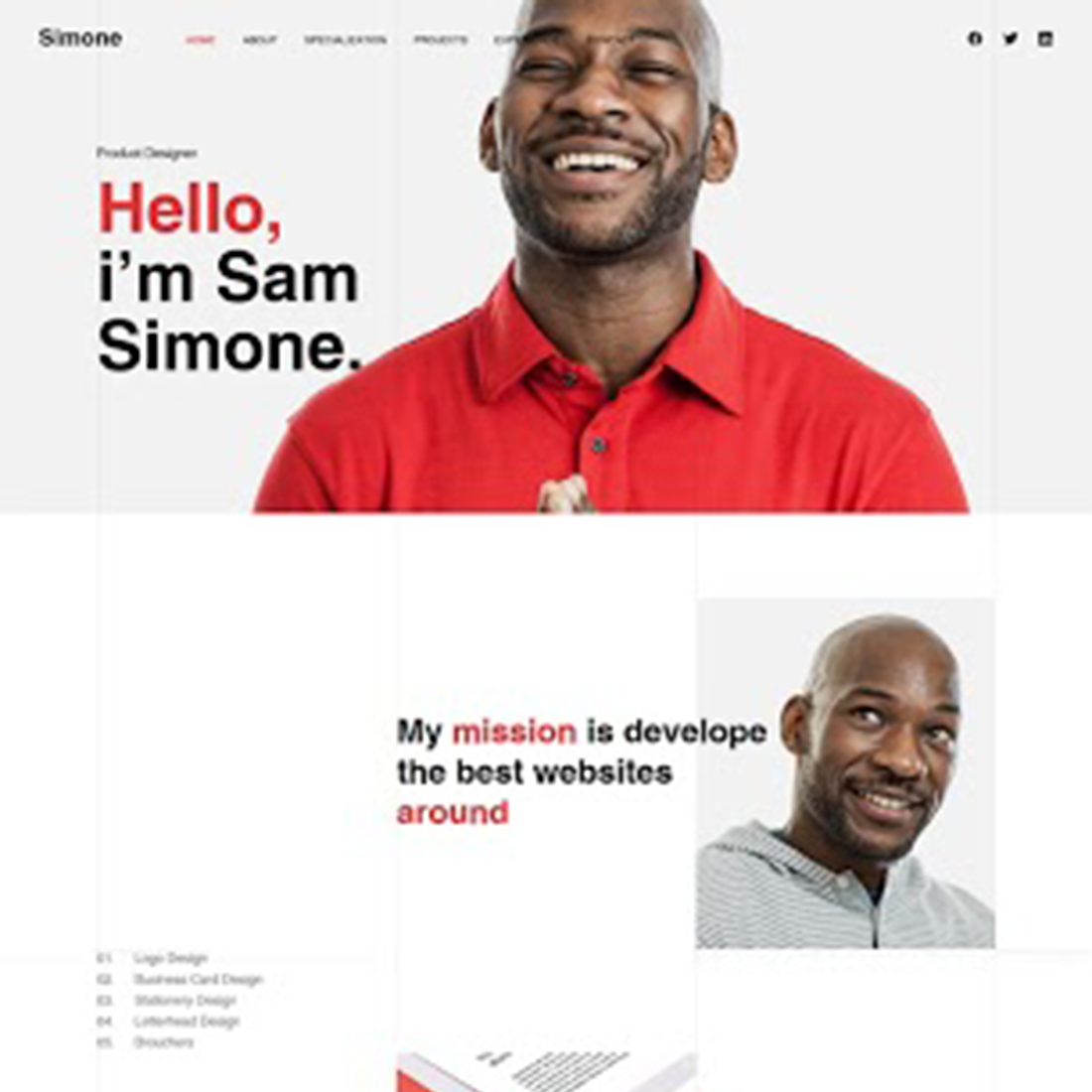 Simone Personal Portfolio Website Template preview image.