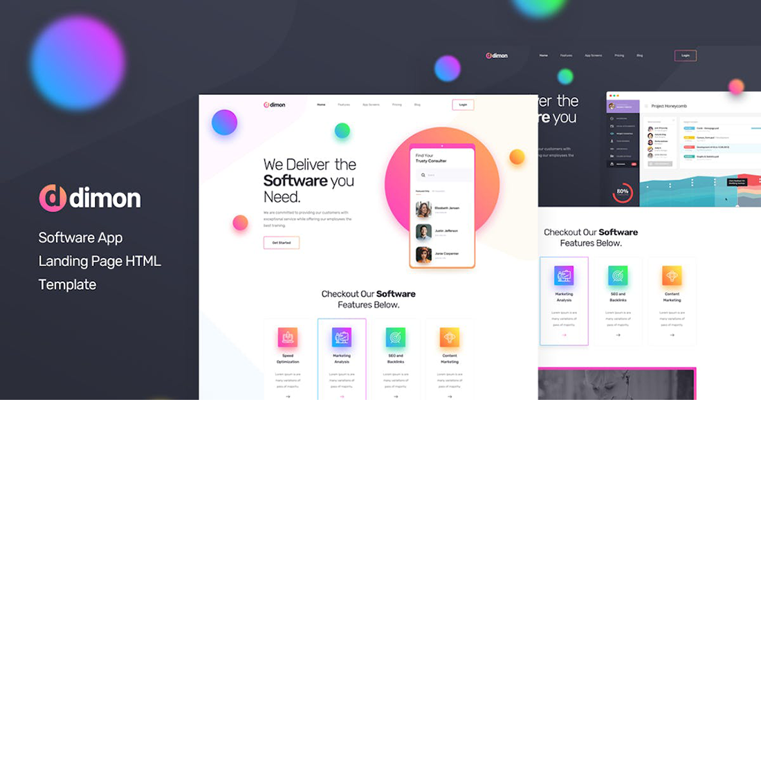 Free Dimon App Landing Page HTML Template preview image.