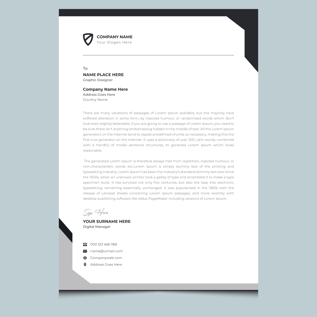 Modern corporate business letterhead design template preview image.