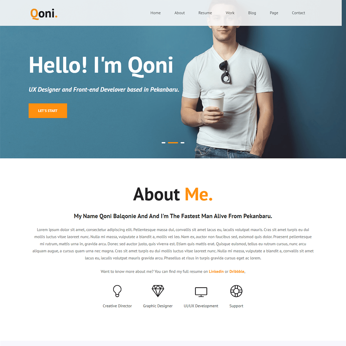 Qoni Personal Resume HTML Template preview image.