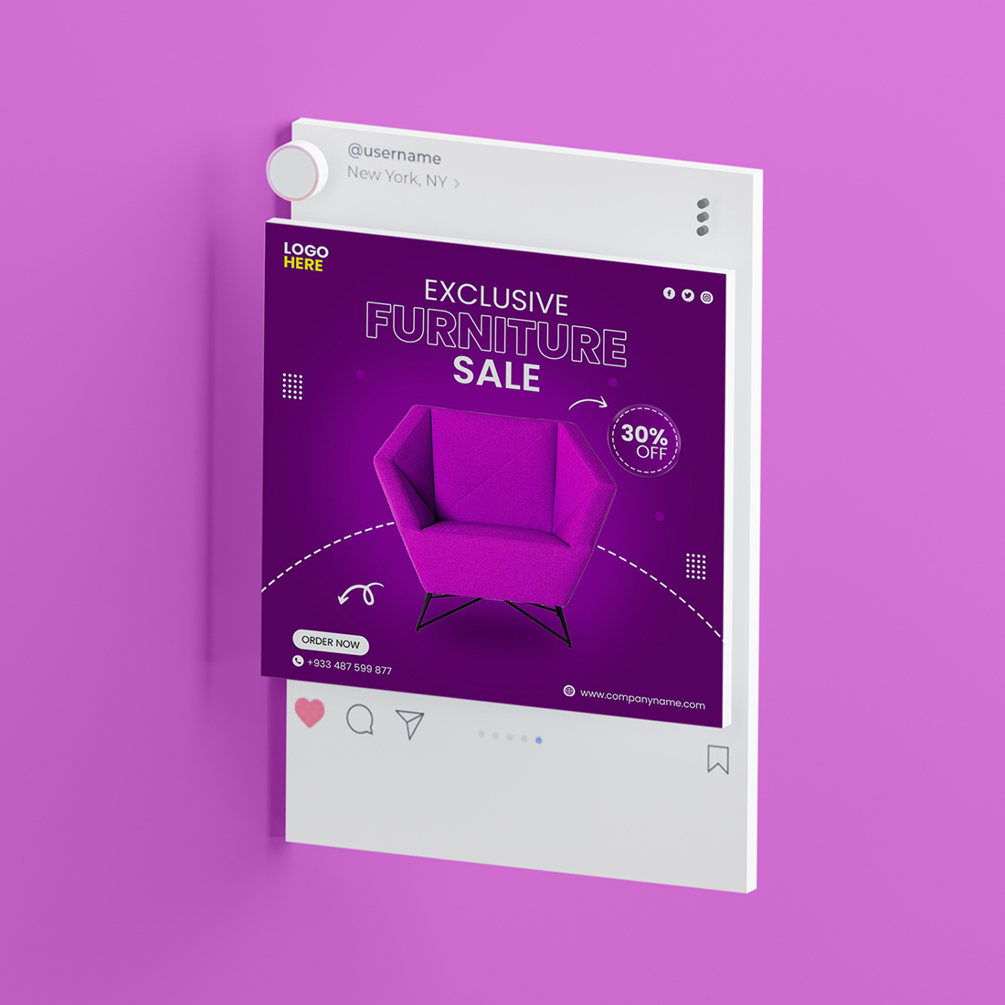 Modern Furniture Social Media Template preview image.