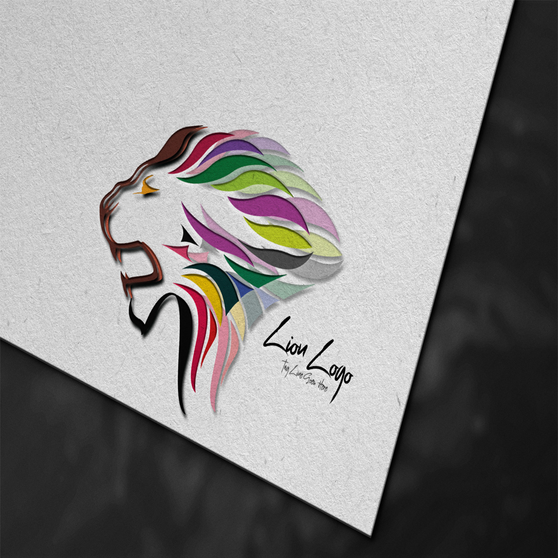Colorful lion logo on a white background.