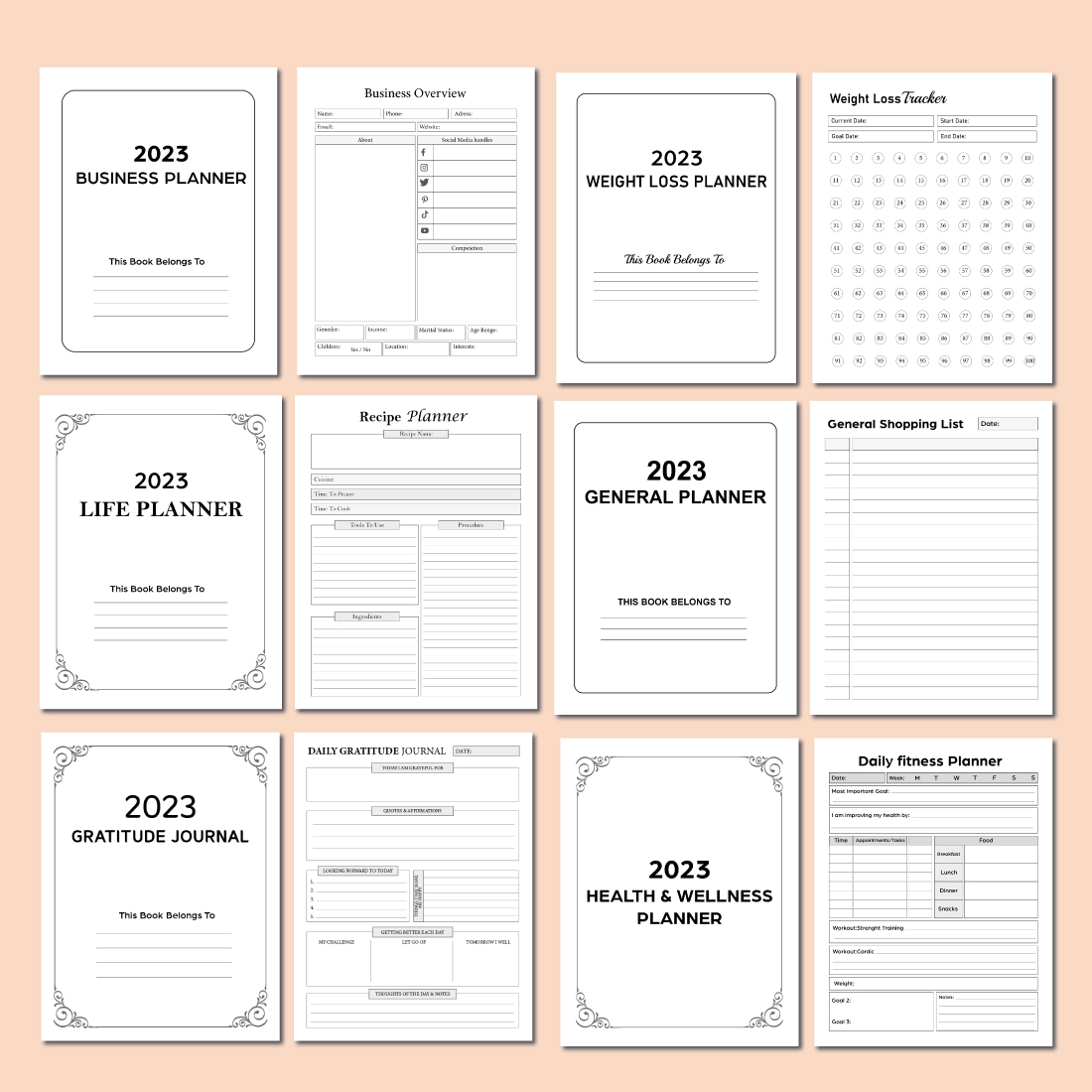 Set of eight planner pages with the year 2013 - 2013.