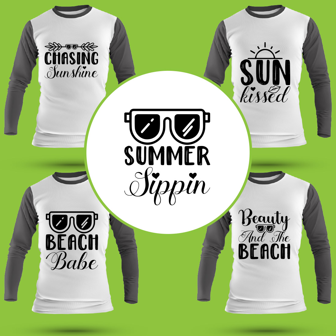 Beach T Shirt Designs Bundle preview image.