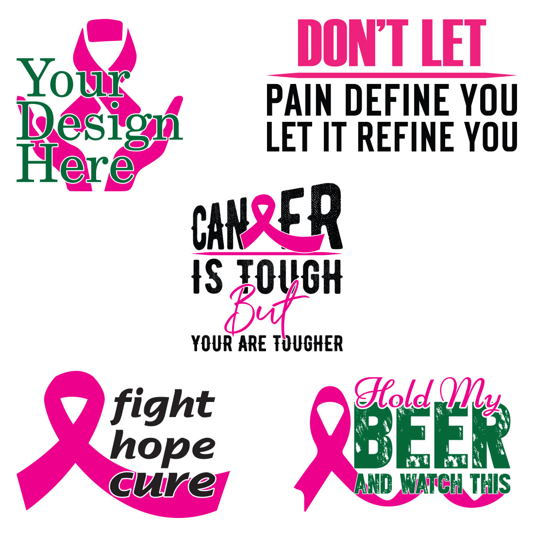 Cancer SVG T Shirt Designs Bundle preview image.