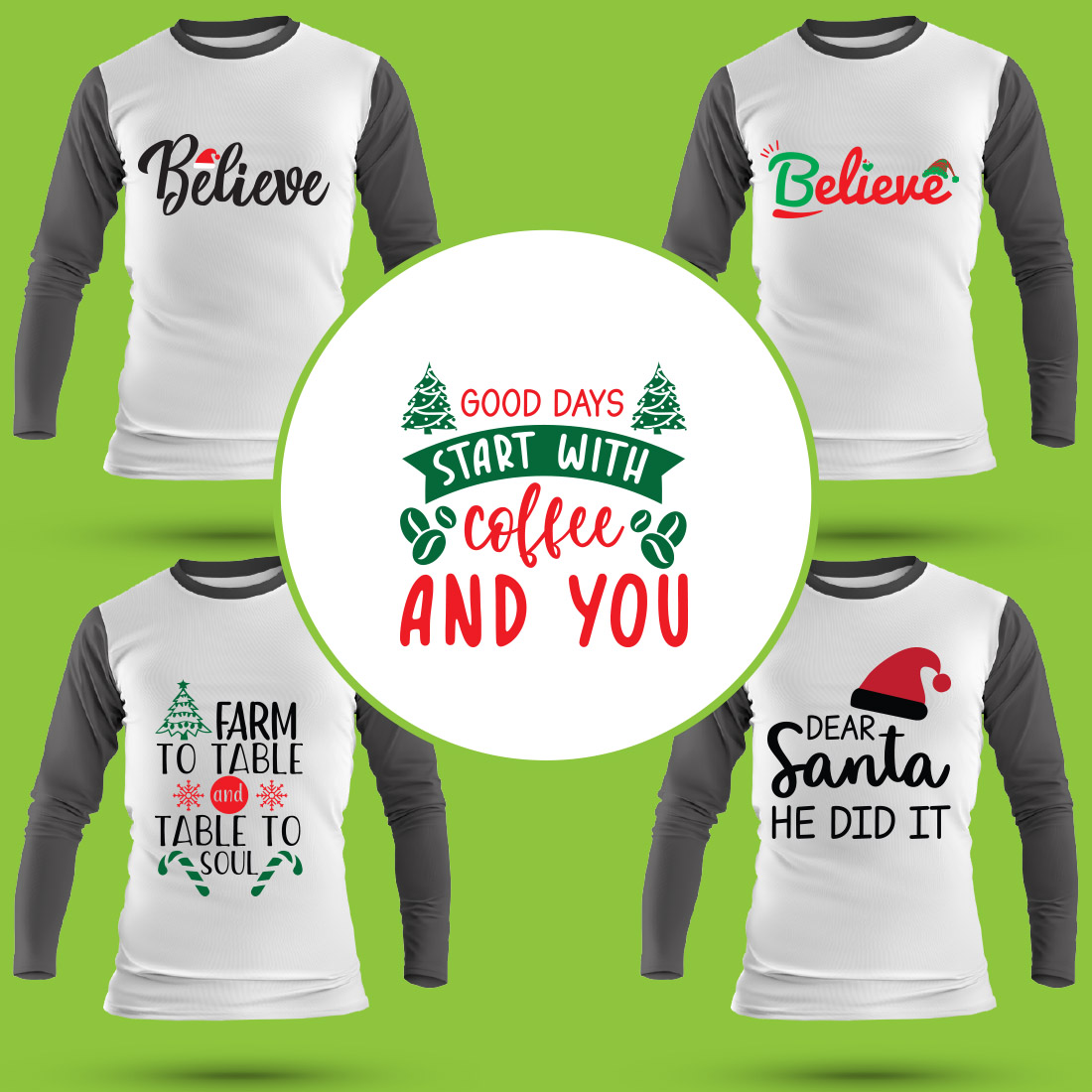 Christmas T Shirt Designs Bundle preview image.