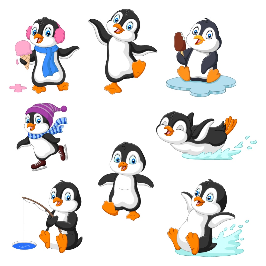 8 Cartoon Penguins Character preview image.