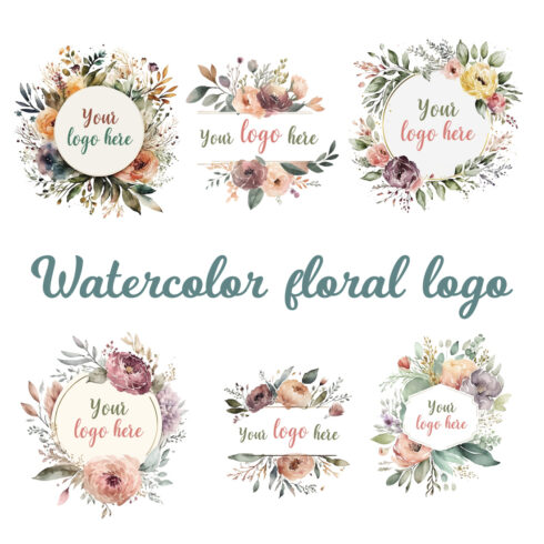 Watercolor Floral Logo Bundles, Pastel floral logo, Watercolor Round Floral Logo, Flower Logo, modern logo, Bundles Logo Design cover image.