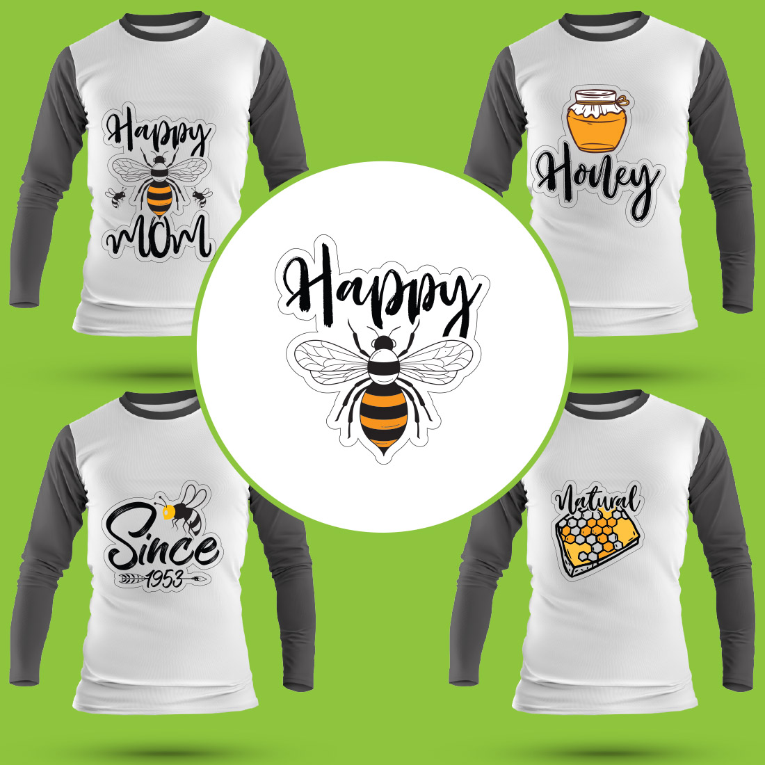 Bee SVG T Shirt Designs Bundle preview image.