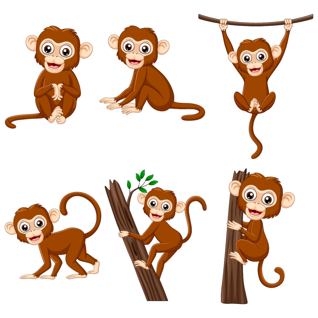 3 cartoon monkeys in trees