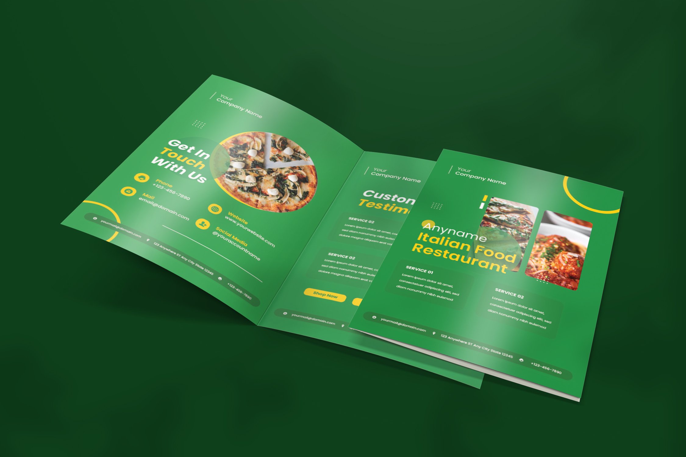 Italian Food - Bifold Brochure preview image.